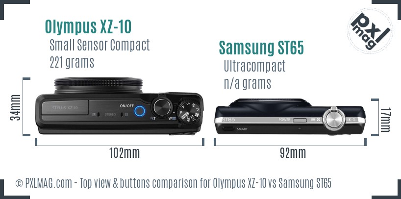 Olympus XZ-10 vs Samsung ST65 top view buttons comparison