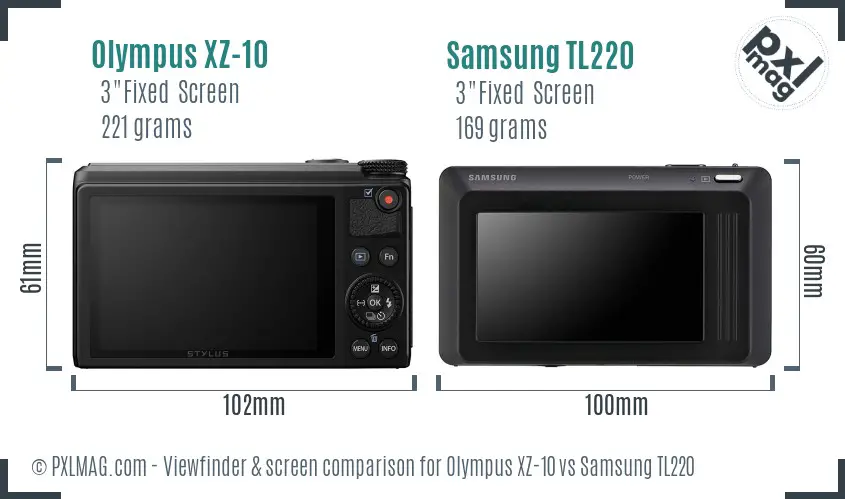 Olympus XZ-10 vs Samsung TL220 Screen and Viewfinder comparison