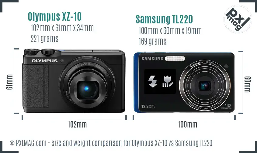 Olympus XZ-10 vs Samsung TL220 size comparison