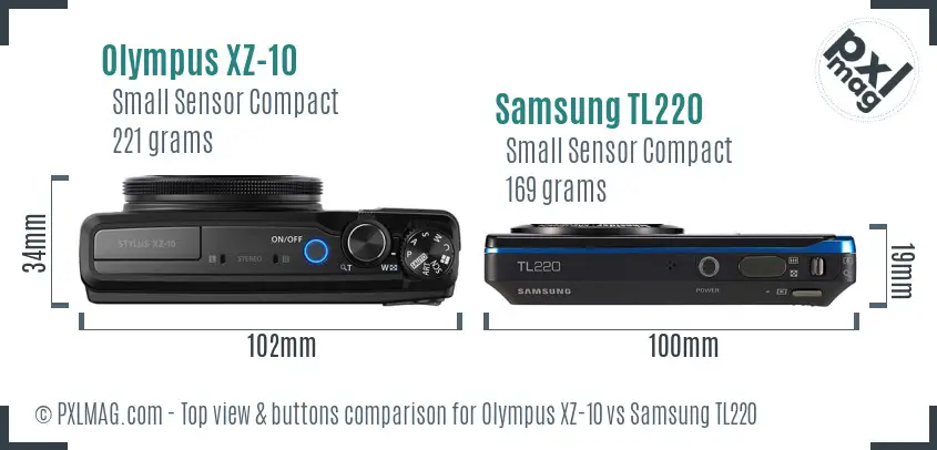 Olympus XZ-10 vs Samsung TL220 top view buttons comparison