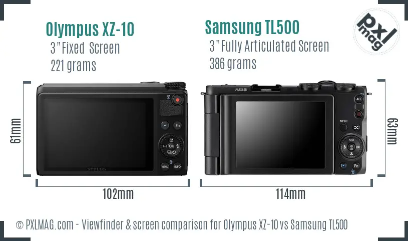 Olympus XZ-10 vs Samsung TL500 Screen and Viewfinder comparison