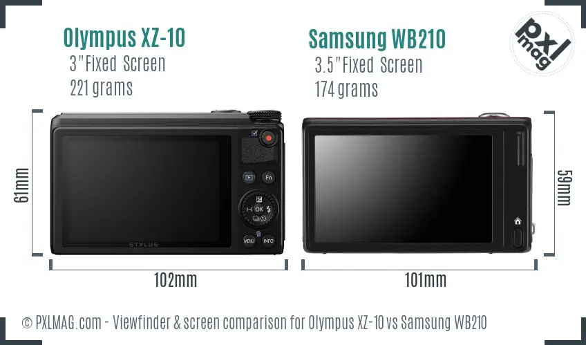 Olympus XZ-10 vs Samsung WB210 Screen and Viewfinder comparison