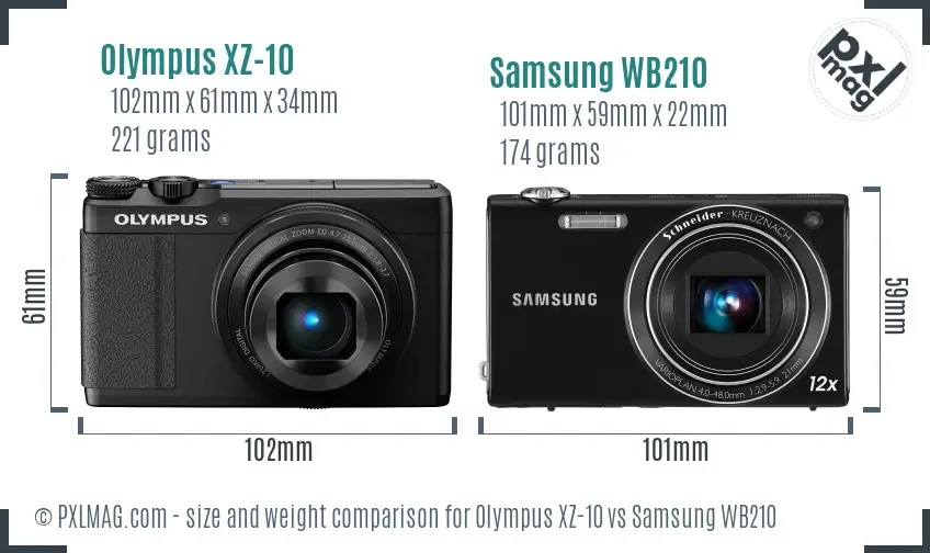 Olympus XZ-10 vs Samsung WB210 size comparison