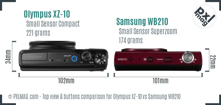 Olympus XZ-10 vs Samsung WB210 top view buttons comparison