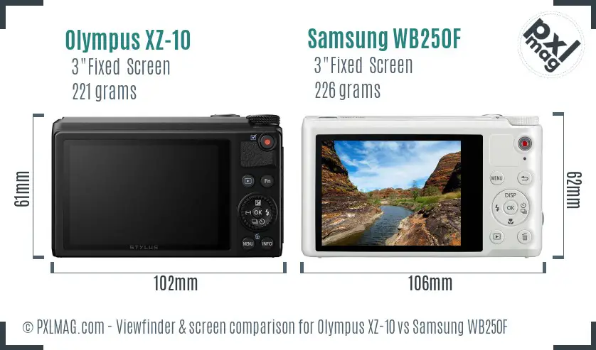 Olympus XZ-10 vs Samsung WB250F Screen and Viewfinder comparison