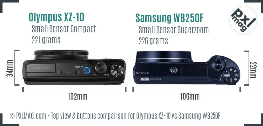 Olympus XZ-10 vs Samsung WB250F top view buttons comparison