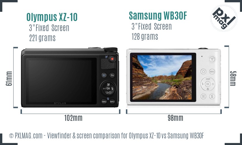 Olympus XZ-10 vs Samsung WB30F Screen and Viewfinder comparison