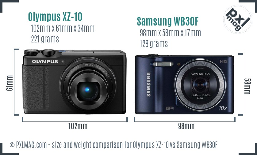 Olympus XZ-10 vs Samsung WB30F size comparison Olympus XZ-10 vs Samsung WB30F size comparison