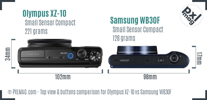 Olympus XZ-10 vs Samsung WB30F top view buttons comparison