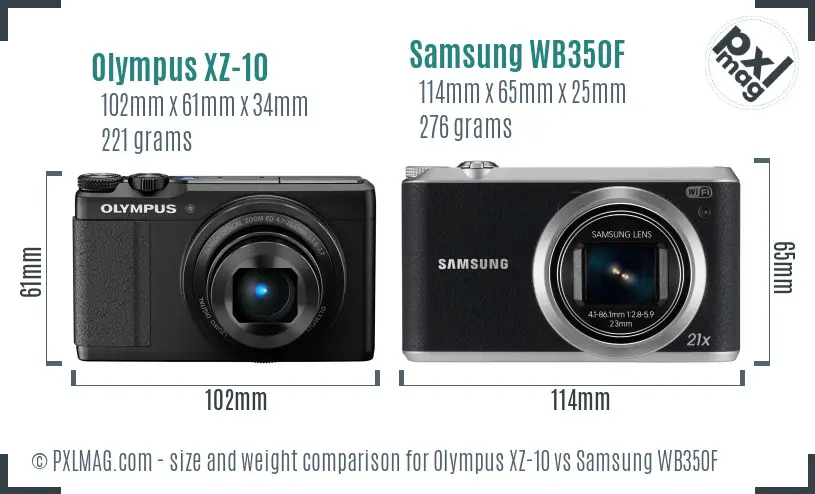 Olympus XZ-10 vs Samsung WB350F size comparison