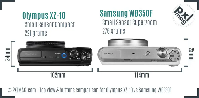 Olympus XZ-10 vs Samsung WB350F top view buttons comparison