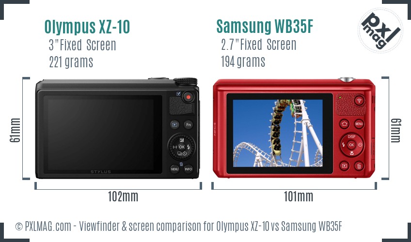 Olympus XZ-10 vs Samsung WB35F Screen and Viewfinder comparison