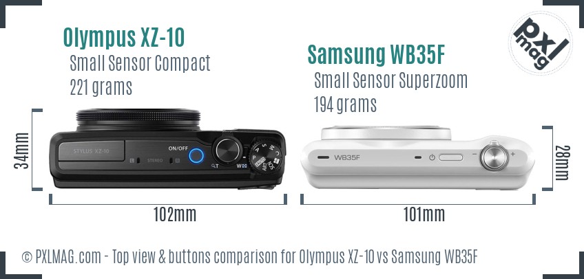 Olympus XZ-10 vs Samsung WB35F top view buttons comparison