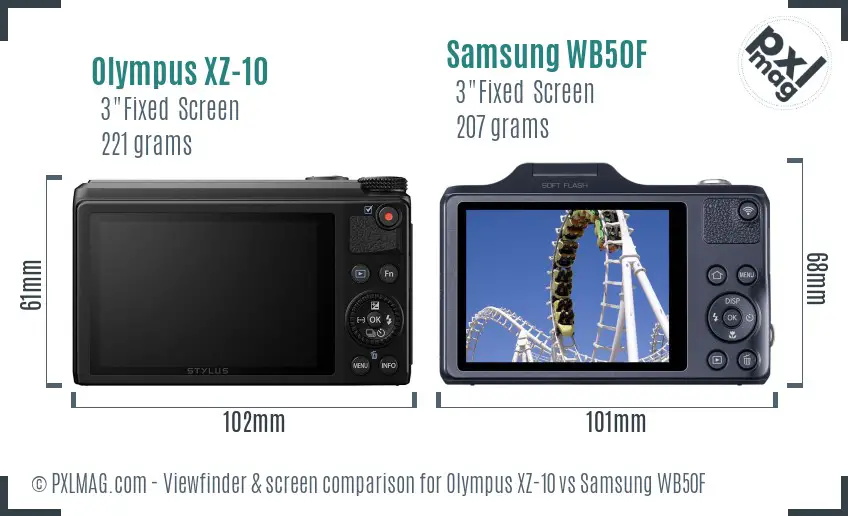 Olympus XZ-10 vs Samsung WB50F Screen and Viewfinder comparison