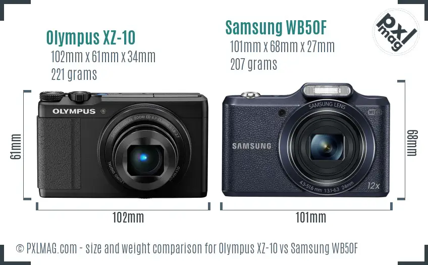 Olympus XZ-10 vs Samsung WB50F size comparison Olympus XZ-10 vs Samsung WB50F size comparison