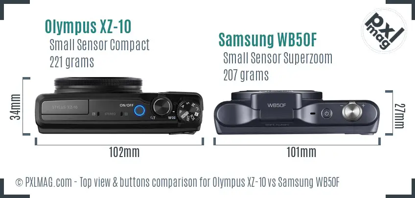 Olympus XZ-10 vs Samsung WB50F top view buttons comparison