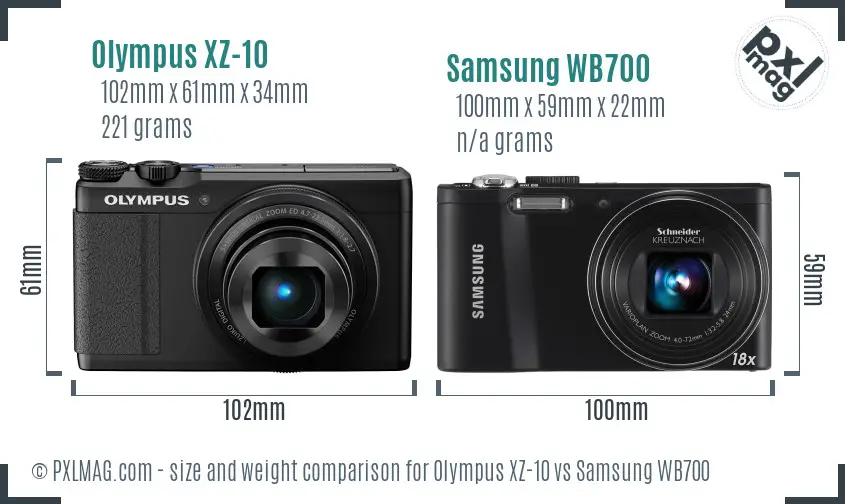 Olympus XZ-10 vs Samsung WB700 size comparison