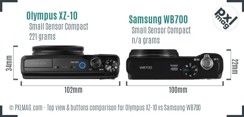 Olympus XZ-10 vs Samsung WB700 top view buttons comparison
