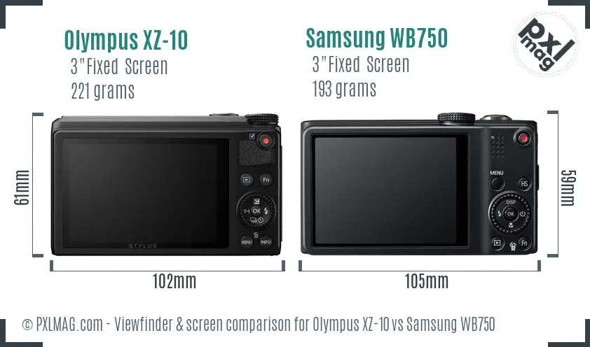 Olympus XZ-10 vs Samsung WB750 Screen and Viewfinder comparison