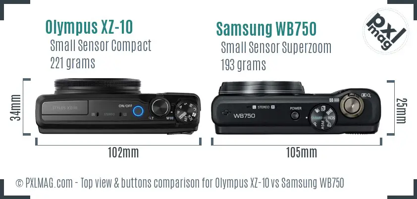 Olympus XZ-10 vs Samsung WB750 top view buttons comparison