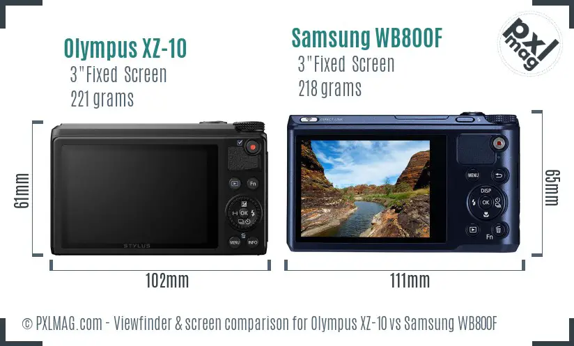 Olympus XZ-10 vs Samsung WB800F Screen and Viewfinder comparison