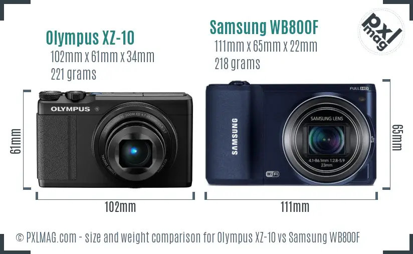 Olympus XZ-10 vs Samsung WB800F size comparison