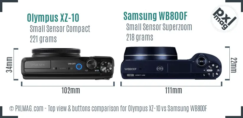 Olympus XZ-10 vs Samsung WB800F top view buttons comparison