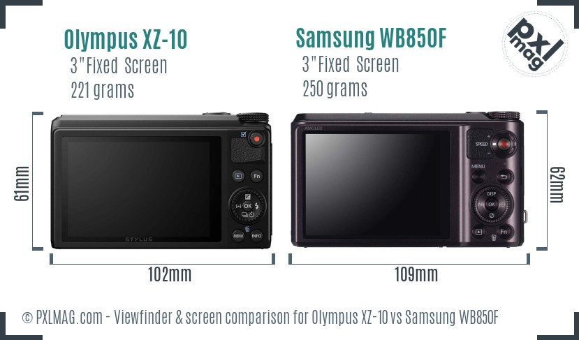 Olympus XZ-10 vs Samsung WB850F Screen and Viewfinder comparison