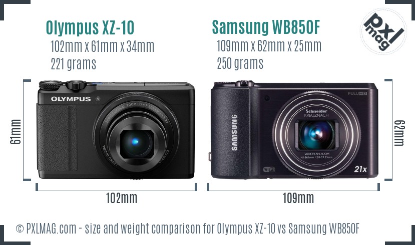 Olympus XZ-10 vs Samsung WB850F size comparison Olympus XZ-10 vs Samsung WB850F size comparison