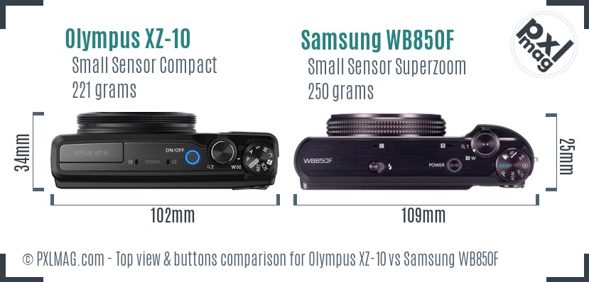 Olympus XZ-10 vs Samsung WB850F top view buttons comparison