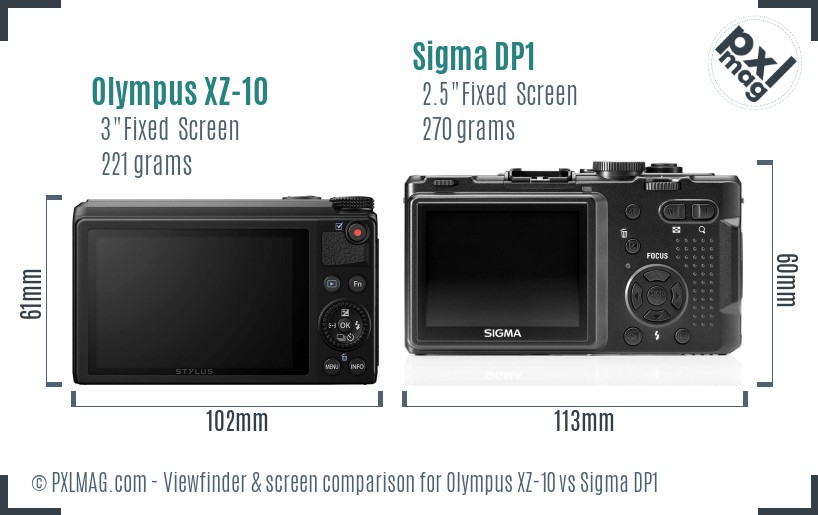 Olympus XZ-10 vs Sigma DP1 Screen and Viewfinder comparison