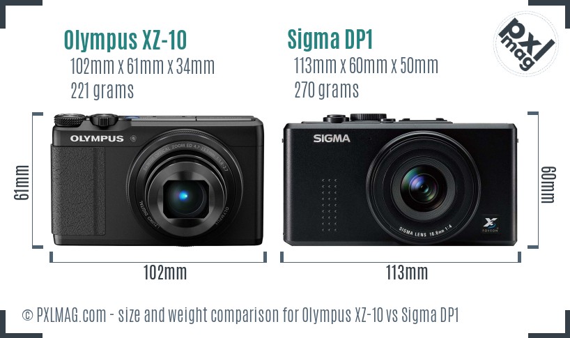 Olympus XZ-10 vs Sigma DP1 size comparison