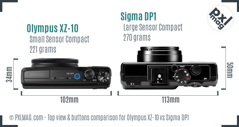 Olympus XZ-10 vs Sigma DP1 top view buttons comparison