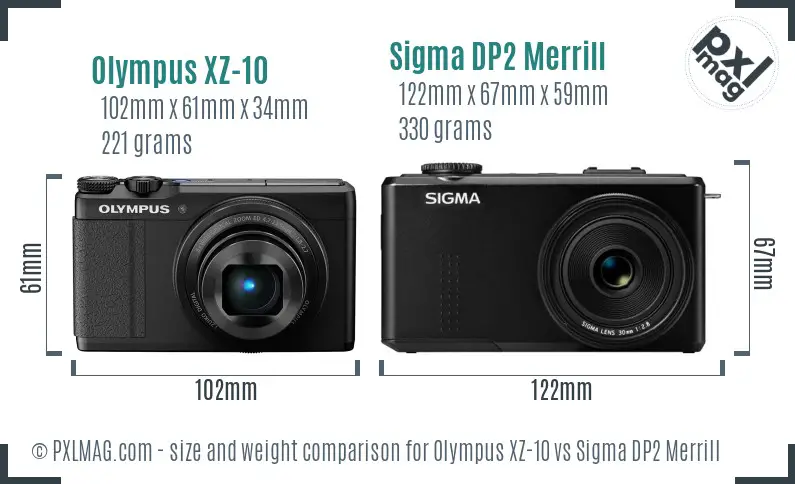 Olympus XZ-10 vs Sigma DP2 Merrill size comparison