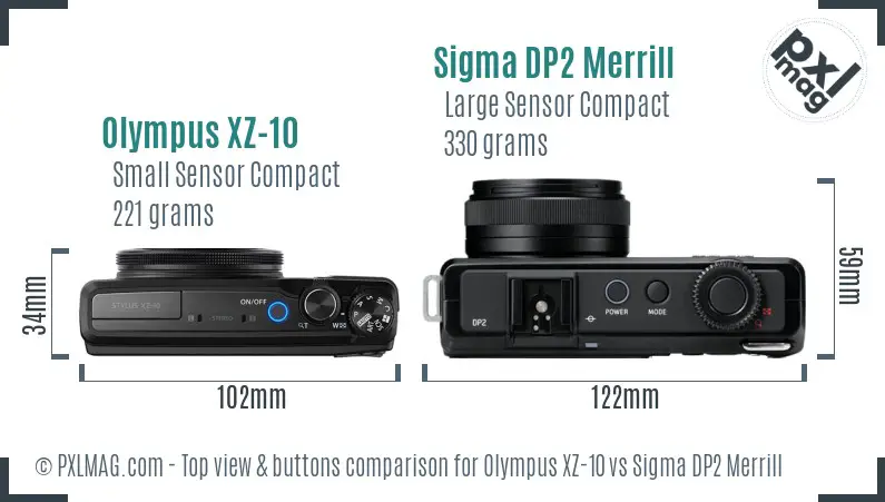 Olympus XZ-10 vs Sigma DP2 Merrill top view buttons comparison