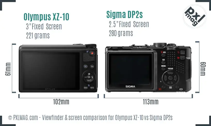 Olympus XZ-10 vs Sigma DP2s Screen and Viewfinder comparison