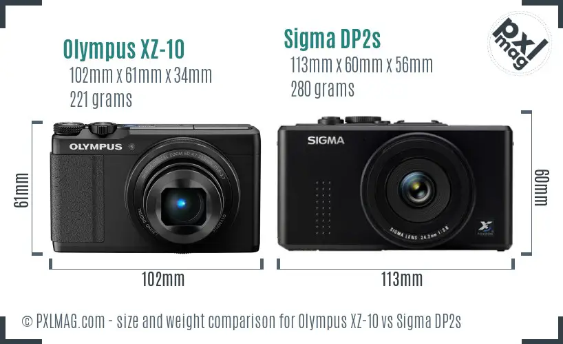 Olympus XZ-10 vs Sigma DP2s size comparison