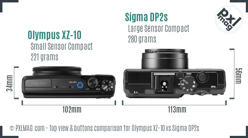 Olympus XZ-10 vs Sigma DP2s top view buttons comparison