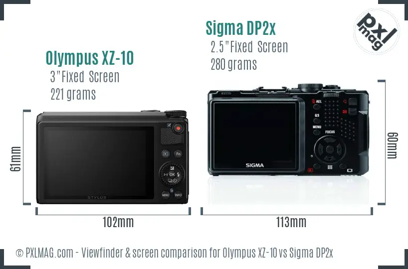 Olympus XZ-10 vs Sigma DP2x Screen and Viewfinder comparison