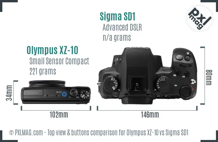 Olympus XZ-10 vs Sigma SD1 top view buttons comparison