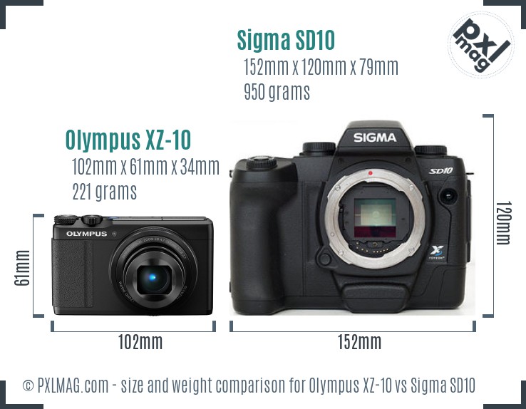 Olympus XZ-10 vs Sigma SD10 size comparison