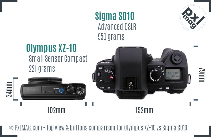 Olympus XZ-10 vs Sigma SD10 top view buttons comparison