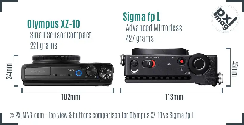 Olympus XZ-10 vs Sigma fp L top view buttons comparison Olympus XZ-10 vs Sigma fp L top view buttons comparison