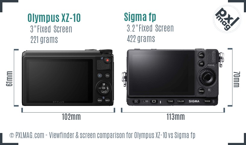 Olympus XZ-10 vs Sigma fp Screen and Viewfinder comparison