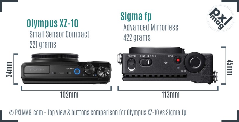 Olympus XZ-10 vs Sigma fp top view buttons comparison