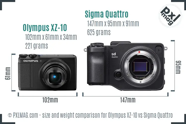Olympus XZ-10 vs Sigma Quattro size comparison
