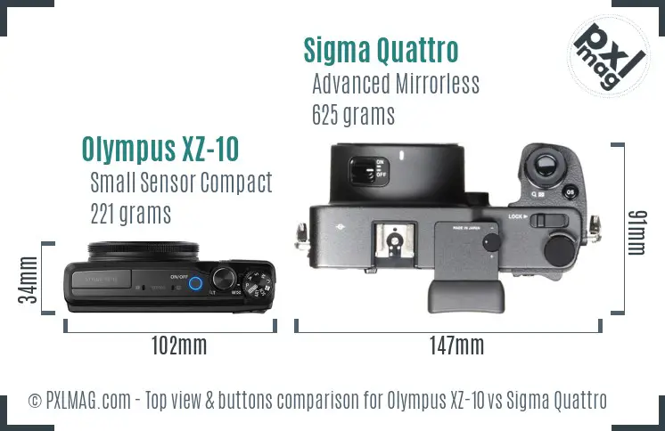 Olympus XZ-10 vs Sigma Quattro top view buttons comparison
