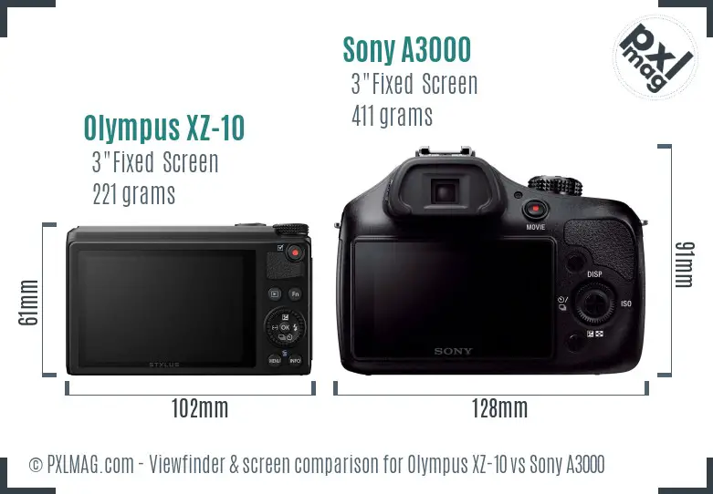 Olympus XZ-10 vs Sony A3000 Screen and Viewfinder comparison