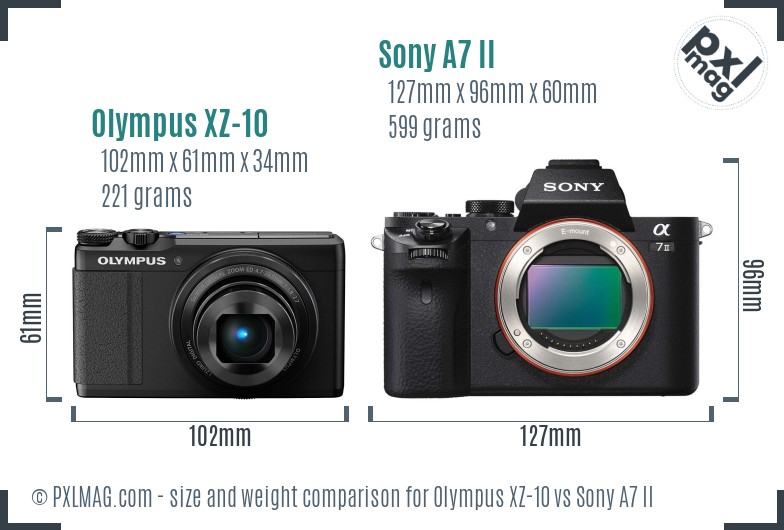 Olympus XZ-10 vs Sony A7 II size comparison