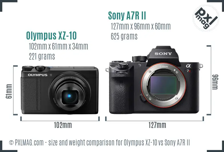 Olympus XZ-10 vs Sony A7R II size comparison Olympus XZ-10 vs Sony A7R II size comparison